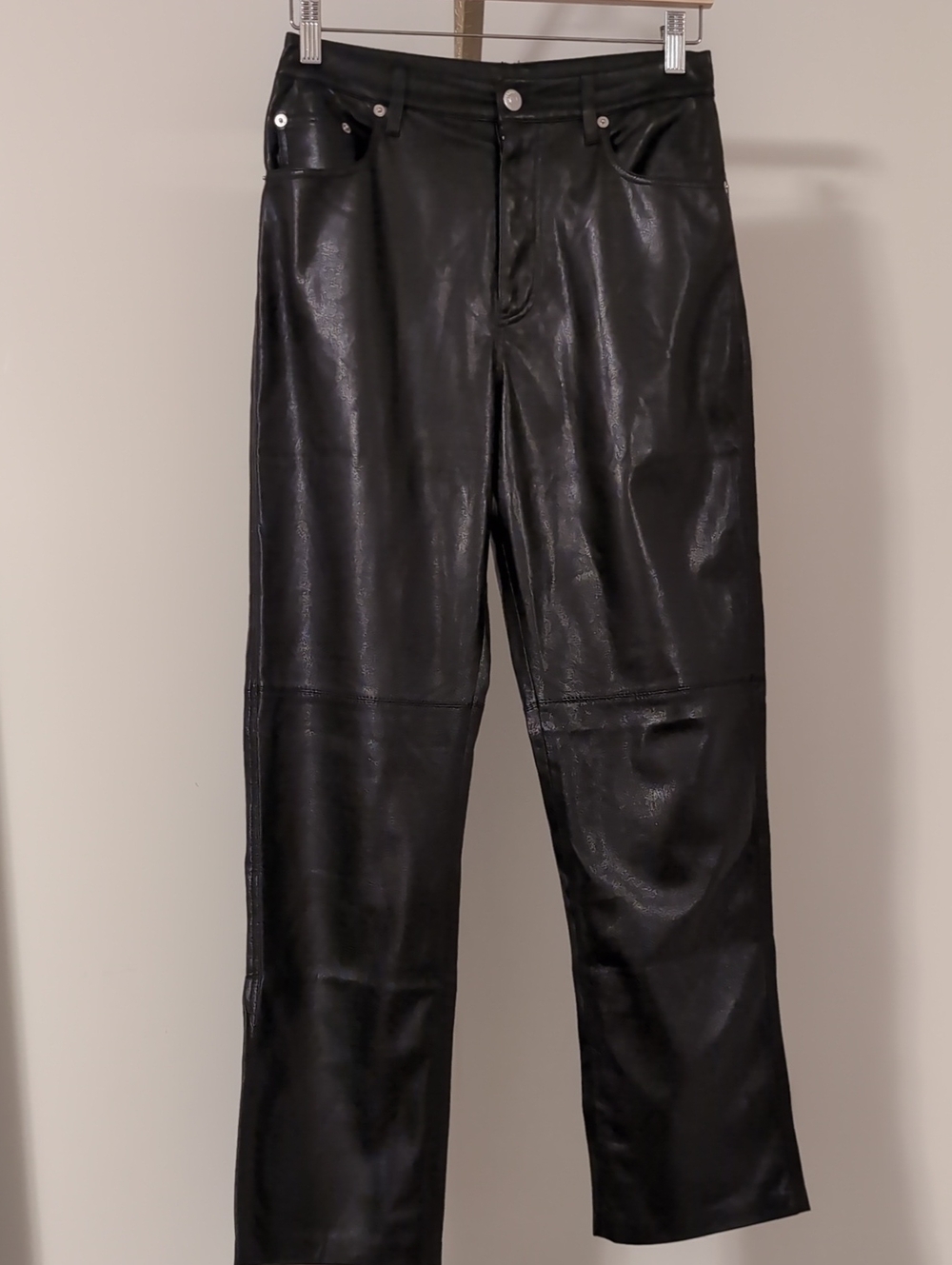 Nanushka Black Vegan Leather High Rise Straight Leg Pants